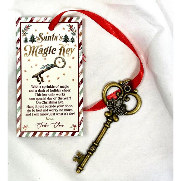 Christmas Santa's Magic Key Ornament Card Red Ribbon - Picture 2 of 16